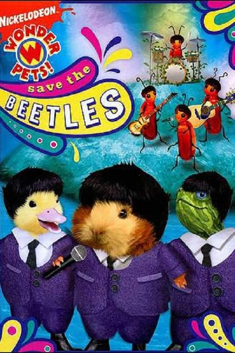 Guided by Beatles‑style songs, the Wonder Pets travel to Liverpool to free a troupe of mop‑haired Beetles stuck inside a yellowish submarine. The collection also includes three additional adventures where Ming‑Ming, Linny and Tuck rescue a chameleon, a platypus, a kitten, a duckling, a sheep and a hermit crab, each episode filled with catchy tunes and heartfelt teamwork.